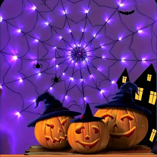 Halloween Spinnennetz-Dekoration mit LED-Beleuchtung
