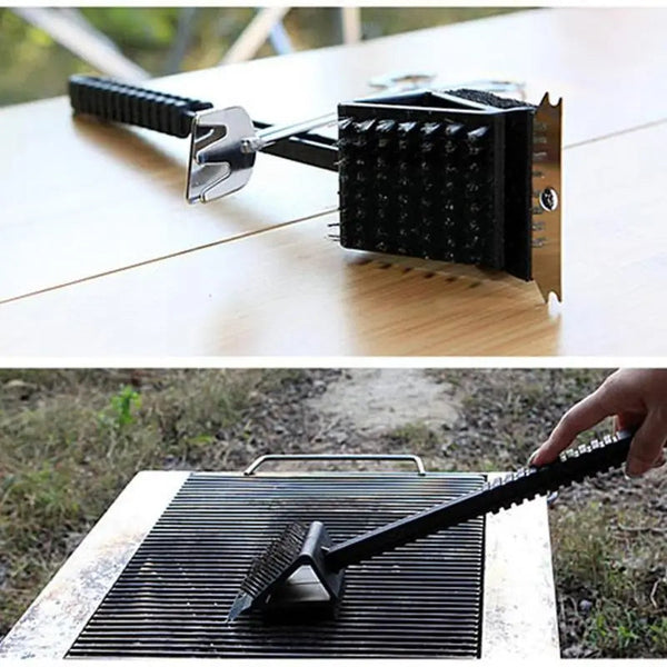 3-in-1 Grillbürste mit Schaber und Schwamm für die Grillreinigung