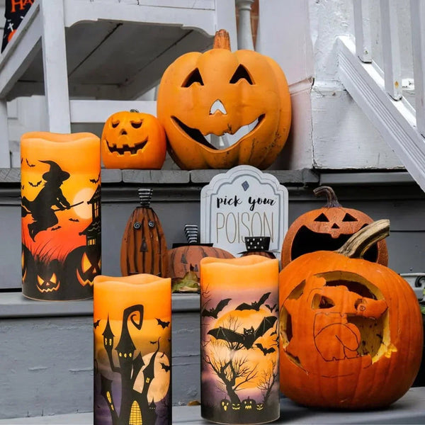Set aus flackernden, flammenlosen Halloween-Kerzen