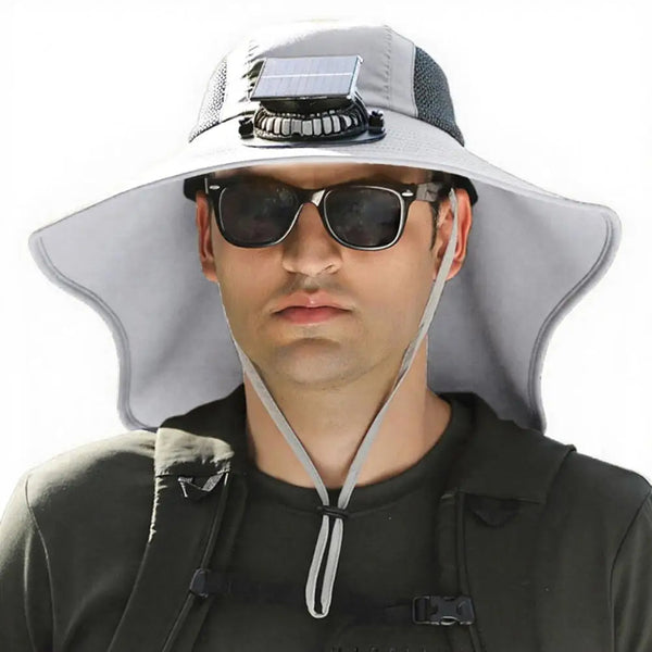 Solarbetriebener Ventilator-Hut mit breiter Krempe und UV-Schutz