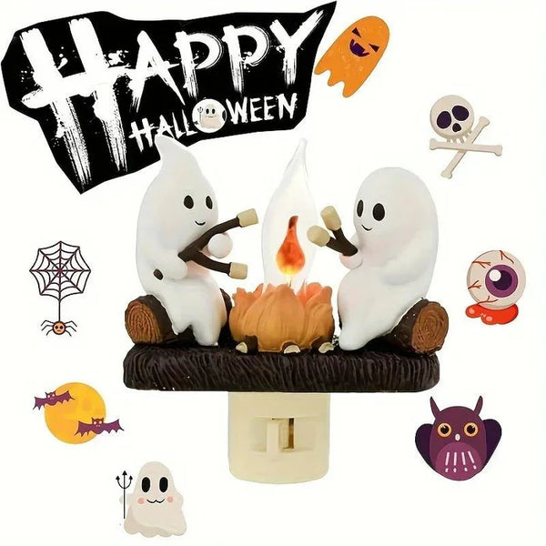 Halloween Geister-Lagerfeuer Nachtlicht - Flackerndes Flammen-Nachtlicht für den Camping-Look