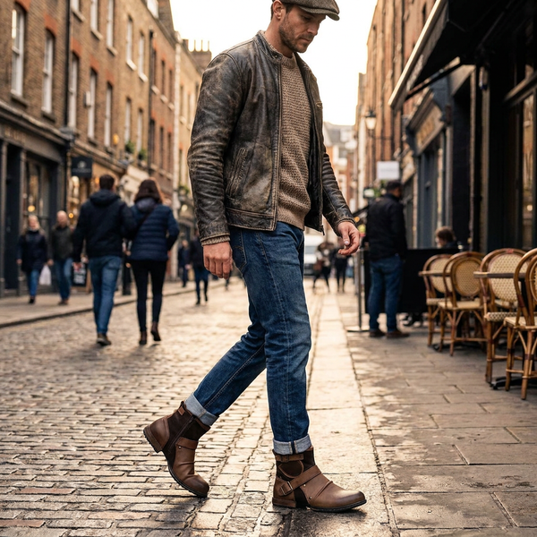 Herren Vintage-Stil Schnallen-Stiefeletten
