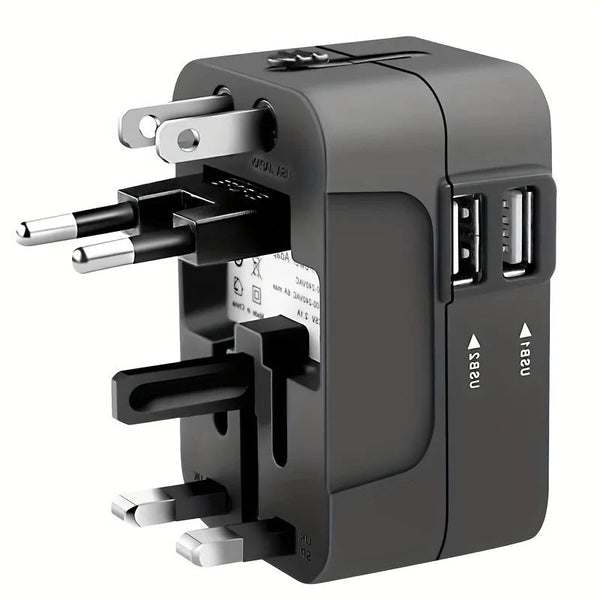 Weltweiter Reiseadapter mit zwei USB-Ladeanschlüssen