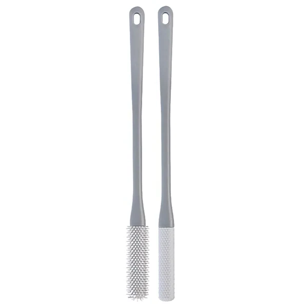 Zehenzwischenraum-Reinigungsbürste mit langem Griff, Grau, 1er-Set (Reinigungsbürste + Anti-Juckreiz-Bürste)