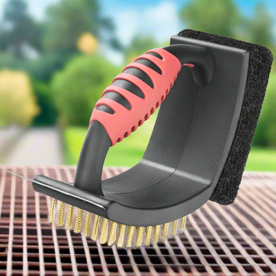 3-in-1 Grillbürste mit Messingborsten und Schaber