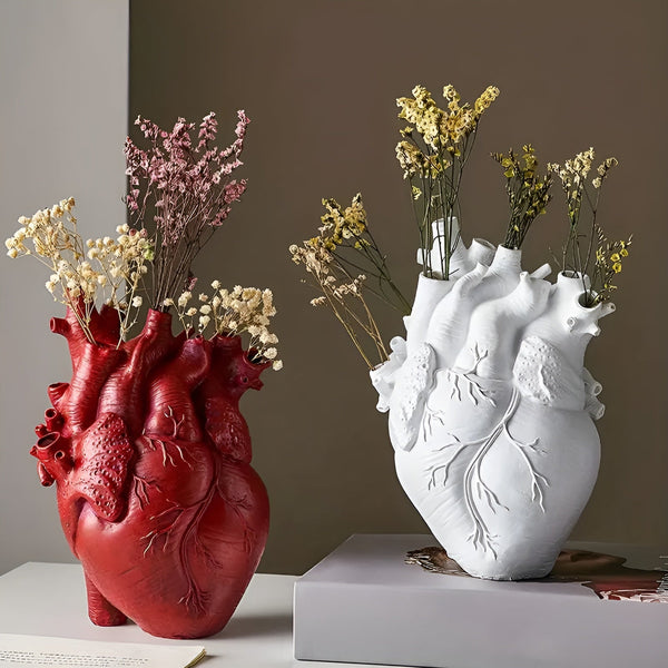 Lebhaftes herzförmiges Blumenvasen-Set aus Bambus und Holz