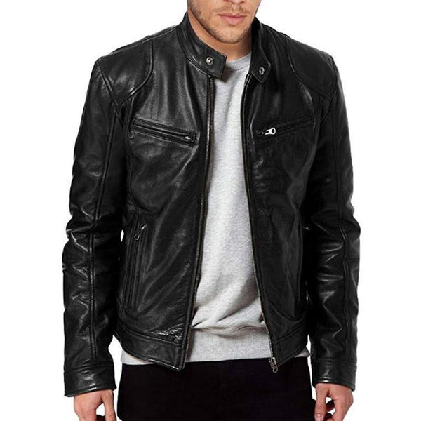 Leder-Bikerjacke mit Stehkragen
