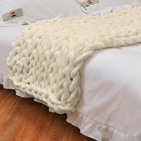 Große Chenille-Strickdecke, dicker Zopfmuster-Überwurf für Couch, Bett und Sofa