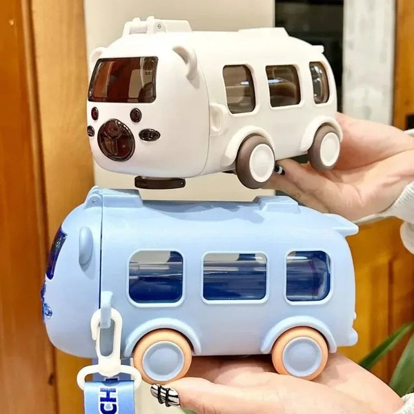 Cartoon Spielzeugbus Wasserflasche mit Strohhalm