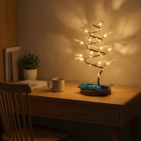 Spiral-Tischlampe mit integriertem kabellosem Ladegerät