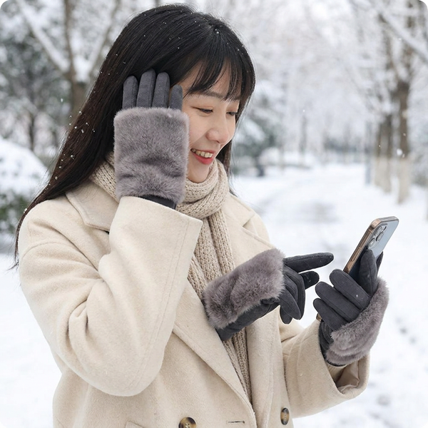 Winterhandschuhe aus Wildleder und Kaninchenfell mit Touchscreen-Funktion