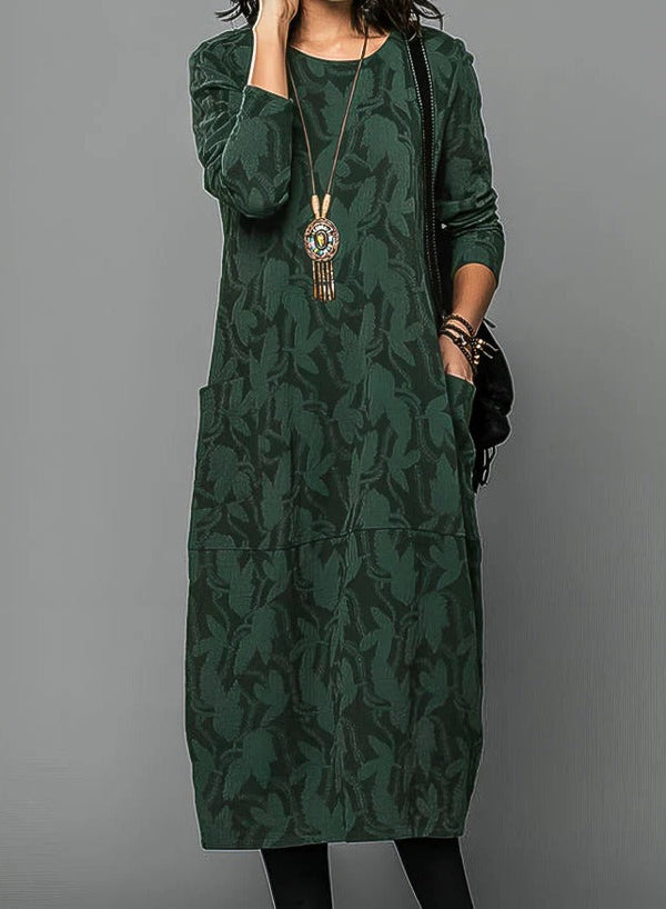 Lässiges Winterkleid für Damen mit Rundhalsausschnitt und warmem Stoff