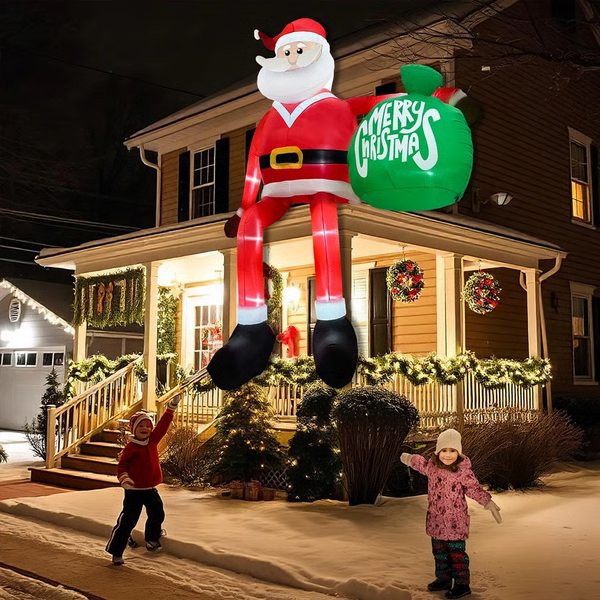 Riesiger 2,4m LED-kletternder Weihnachtsmann als aufblasbare Premium-Weihnachtsdekoration für den Außenbereich