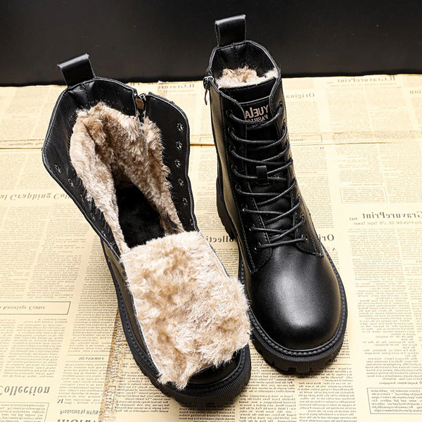 Stilvolle und langlebige schwarze Leder-Winterstiefel